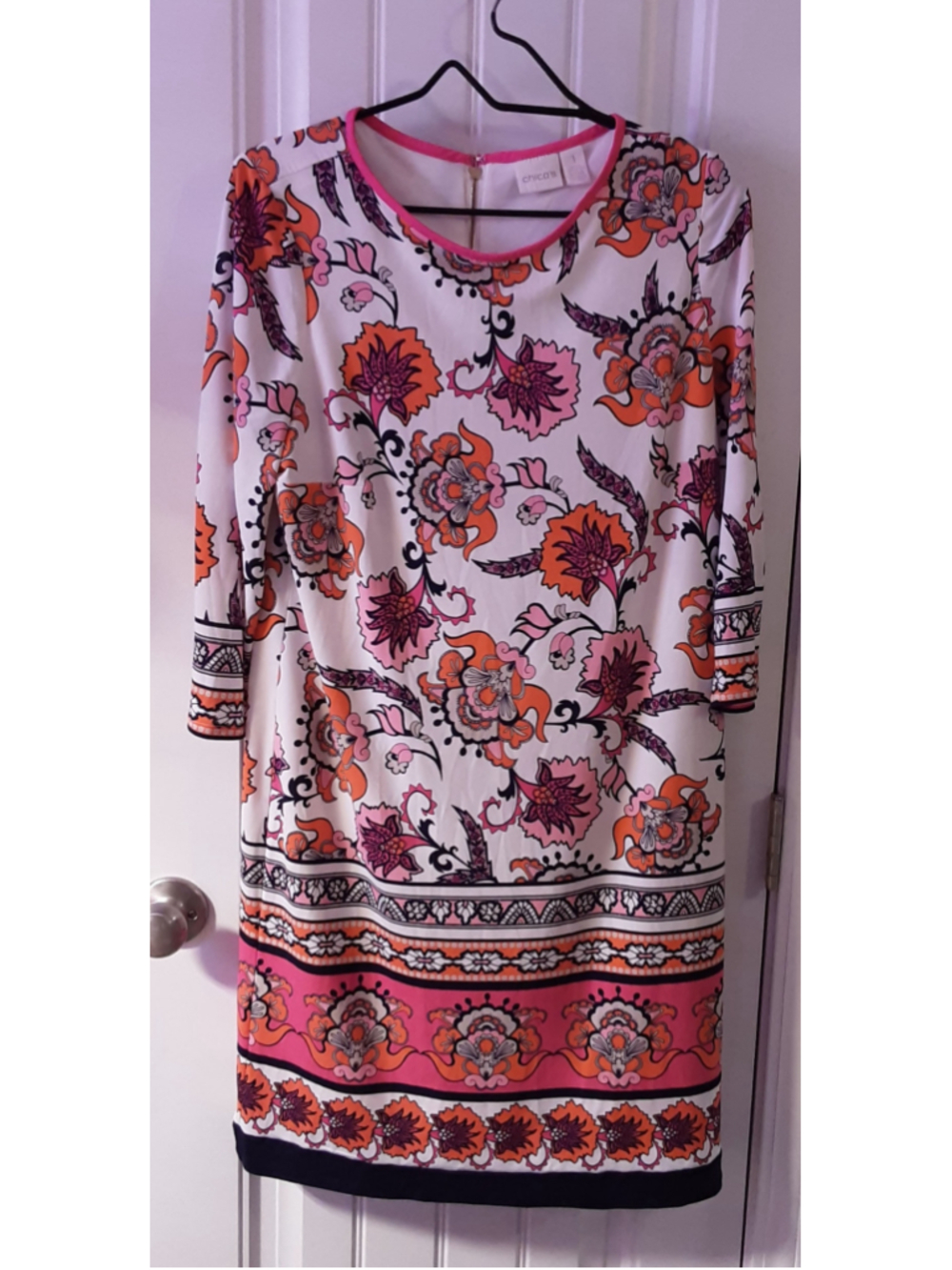 Women's Chico's Long Sleeve Dress Size 1 White Pink Floral